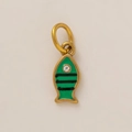 Ciondolo a forma di pesce placcato oro 18K con finitura in smalto verde e strisce nere - Ciondolo a forma di piccolo pesce / 1 Pezzo