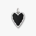 Close-up of heart pendant with black onyx inlay and 18K gold plated beaded edge - Black Heart Pendant / Silver