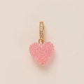 Pink heart pendant with shimmering texture and gold-plated bail set with clear zircons - Pink Heart Pendant