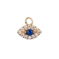 Detailed close-up of 18K gold-plated stainless steel evil eye pendant with blue crystals - Eye