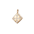 Detail of 18K gold-plated stainless steel dice pendant with white circular dot inlays - Dice