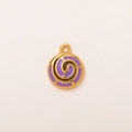 Detail of 18K gold plated round pendant with purple enamel spiral design and top ring - Purple Biscuit Pendant