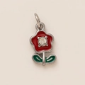 Blumenanhänger mit roten Emaille-Blütenblättern, grünen Blättern und Kristallstein für DIY - Little Flower Pendant Only (Without Chain)