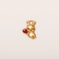 Detail of 18K gold-plated rabbit charm with a red heart and pink flower detail - Small Rabbit Pendant