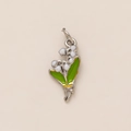 Delicate lily of the valley charm pendant in silver metal with white and green enamel - Lily of the Valley Bouquet Pendant