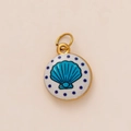 Pendente in acciaio inossidabile placcato oro 18k con motivo a conchiglia blu e pois - Ciondolo Solo (Senza Catena) - Capasanta Blu Rotonda