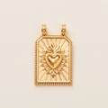 Close-up of 14K gold plated Tarot pendant with sacred heart and radiant sunbeams - Gold Sacred Heart