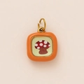 Square orange mushroom charm with gold loop in stainless steel fruit jewelry - Square Pendant / Red Mushroom