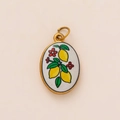 Pendente ovale limone con frutti gialli e foglie verdi in cornice dorata - Ciondolo Solo (Senza Catena) - Arancia Ovale