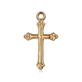 Detailed view of an 18K gold plated stainless steel cross pendant with floral relief patterns - Cross
