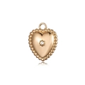 Detailed view of 18K gold plated heart pendant with central diamond and beaded edges - Heart Lock