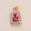 Pendentif en acier titane avec tulipes rouges et motif à carreaux pour bijoux DIY - Pendentif Arqué Motif Lotus / Rouge