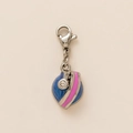 Blauer und rosa Emaille-Anhänger in Kugelform mit Kristall und Silberkarabiner - Planeten-Anhänger-Stil / Stahlfarben
