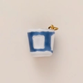 Miniature blue hand-painted ceramic cup pendant with 18K gold plated ring charm - Coffee Cup (22) / Blue & White