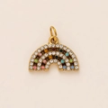 Detail of gold-plated rainbow pendant with colorful micro-pave crystals and secure ring - Rainbow
