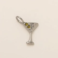 Macro detail of martini glass pendant with two yellow round stones and polished silver finish - Wine Glass Charm