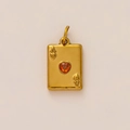 Ace of Hearts gold rectangular pendant with red heart gemstone in 18K vacuum plating - Playing Card