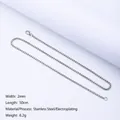 2mm silver stainless steel box chain necklace for men, 50cm length with lobster clasp - 50cm / 2mm / Steel