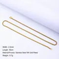 2,5 mm 18K vergoldete Edelstahl-Box-Kette für Herren mit Karabinerverschluss, 50 cm lang - 50cm / 2.5mm / Gold