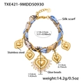 Bracciale vintage in acciaio inossidabile con sciarpa di seta e ciondoli a cuore oro - TXE421-9 Bracciale Oro-14+3cm