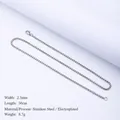 Men's 2.5mm silver stainless steel box chain necklace, 50cm length with polished finish - 50cm / 2.5mm / Steel