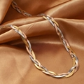Three-tone braided flat snake bone chain necklace in gold, silver, and rose gold - Necklace / Three Colors
