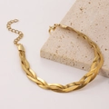 Three-strand woven gold snake bone bracelet with lobster clasp and adjustable chain - Bracelet / Gold