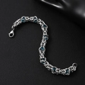 Polished stainless steel Byzantine chain bracelet with blue beads for men and women - Blue Gemstone