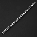 Minimalist silver stainless steel keel chain bracelet with geometric links on black leather - 10mm Width Steel Color