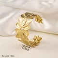 18K gold plated stainless steel leaf cuff bracelet with 40mm width and 36g weight - Leaf Cluster Design (Y56) / Gold