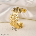 Chunky gold sunflower open bangle in stainless steel, 37mm width and 35g weight design - Sunflower Cluster Design (Y55) / Gold