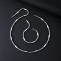 Polished stainless steel necklace and bracelet set with cylindrical tube links on leather - 5mm Width / 60CM / Steel
