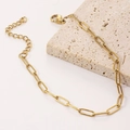Minimalist gold titanium steel paperclip chain necklace with lobster clasp and extender - 3x9mm Flat Cross (Bracelet 17+5cm) / Gold
