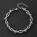 Polished silver stainless steel link bracelet with knot design on black leather background - 8mm Width (18+5cm Length) / Silver