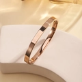Macro shot of 18K rose gold plated stainless steel bangle with polished mirror finish - 6mm Width / Rose Gold