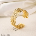 30mm width 18K gold plated stainless steel palm leaf cuff bracelet for women - Palm Leaf Botanical Design (Y11) / Gold