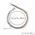 Detail view of wheat chain bracelet with gold beads, lobster clasp and size parameters - Wheat Chain Style