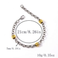 Detailed size view of silver stainless steel chain bracelet with gold threaded beads - Round Bead Chain Style