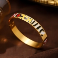 Modischer 18k vergoldeter Edelstahl Emaille Armreif mit bunten Leoparden-Mustern - Breite Emaille-A729