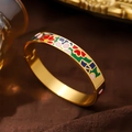 18K vergoldetes Edelstahl-Armband mit buntem Emaille-Blumen- und Herz-Muster - Breite Emaille-A726