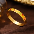 Eleganter, 18K vergoldeter Edelstahl-Emaille-Armreif mit roten Blumenmustern - Breite Emaille-A723