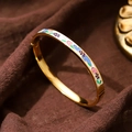 Floral enamel titanium steel bangle with 18k gold plating and secure clasp closure - 6mm Enamel / Fresh Pastoral (A704)