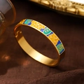 Vergoldetes Edelstahlarmband mit Emaille und kunstvollen grünen blauen Spiralmustern - Breite Emaille-A725
