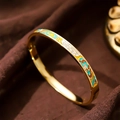 Poliertes 18k vergoldetes Edelstahl-Armband mit farbenfrohen Emaille-Blumenmustern - 6mm Emaille / Ethnischer Palast (A718)