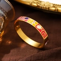 Exquisiter 18k vergoldeter Edelstahl Armreif mit bunten Emaille-Blumenmustern - Breite Emaille-A722