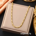 Detail of 11.7g golden stainless steel box chain necklace on luxury jewelry display - Necklace: 3mm*45+5cm / Gold Necklace