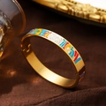 Poliertes 18K Gold Edelstahlarmband mit bunten geometrischen Emaille-Mustern - Breite Emaille-A721