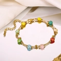 Detailed macro view of multi-layer 18K gold-plated bracelets with colorful gemstone beads - Colorful Faceted Bead (Style 4)