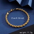 Classic 21cm gold-plated stainless steel rope chain bracelet with 11.5g weighted feel - Length: 21cm / Rope Chain Bracelet - Gold (5mm Width)