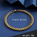 Golden 18K gold plated stainless steel Cuban link bracelet, length 21cm, weight 18g - Polished Cuban Bracelet - Gold (6mm Width)